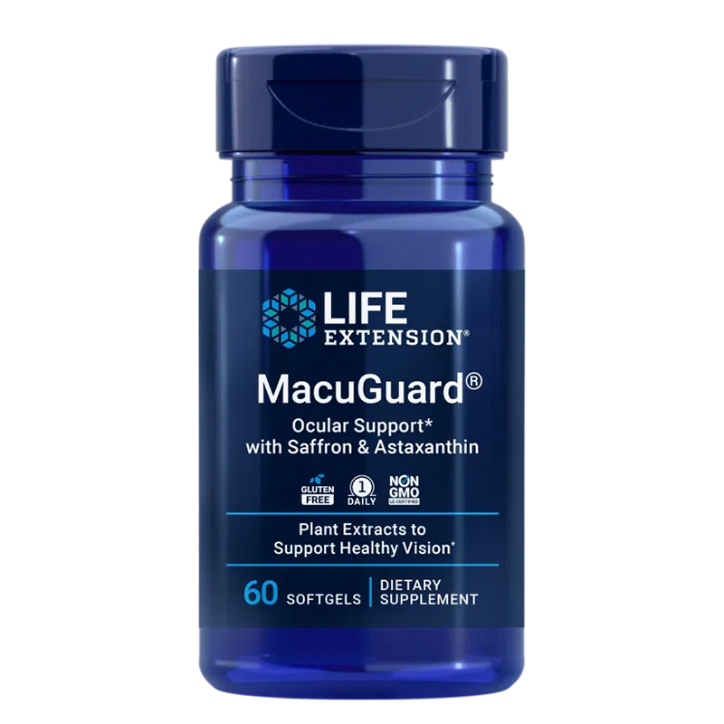 MacuGuard® В подкрепа на очното здраве (с невен, шафран и астаксантин), 60 софтгел капсули