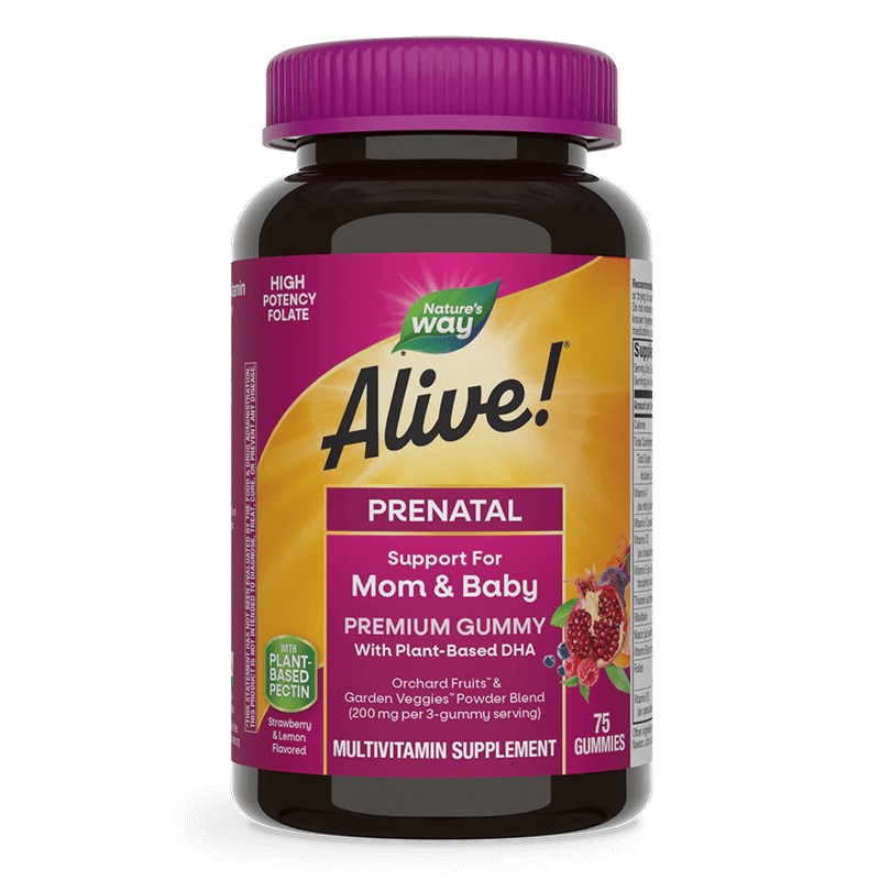 Алайв Мултивитамини за бременни жени с растителна DHA - Alive! Premium Prenatal Multivitamin Gummies, 75 желирани таблетки