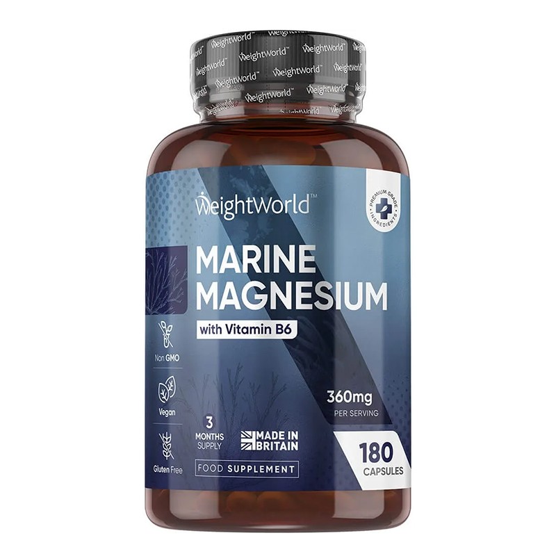 Морски магнезий 180 mg + Витамин B6 – Мускулна функция, 180 капсули