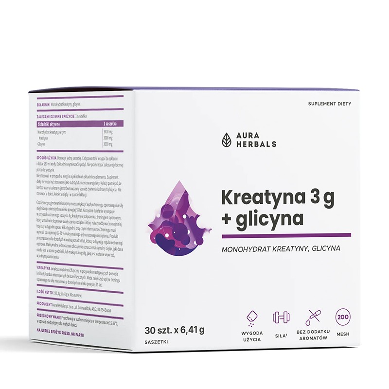 Креатин 3000 mg + Глицин 3000 mg – Сила, издръжливост и мускулно възстановяване, 30 сашета
