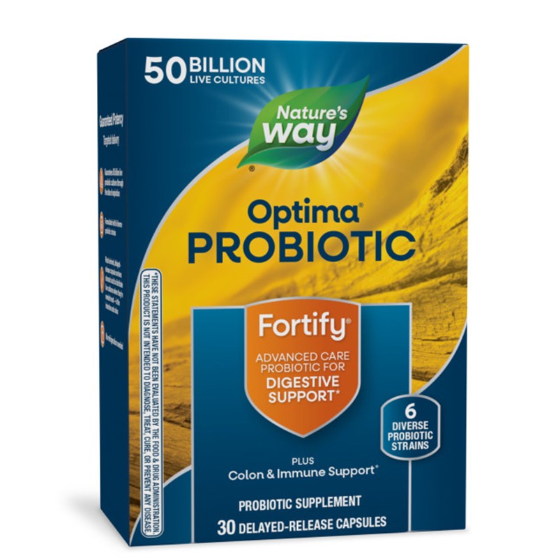 Fortify Optima – Подкрепа за храносмилането, 50 млрд. активни пробиотици, 6 щама, 30 V-капсули
