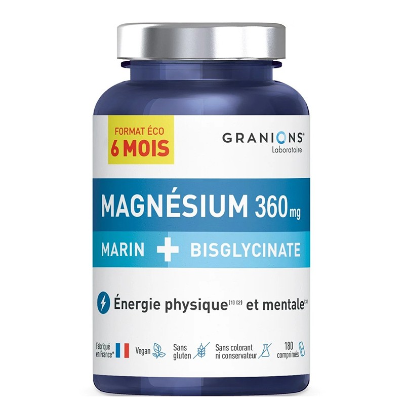 Магнезий (морски оксид и бисглицинат) 360 mg + витамин В6, 180 таблетки