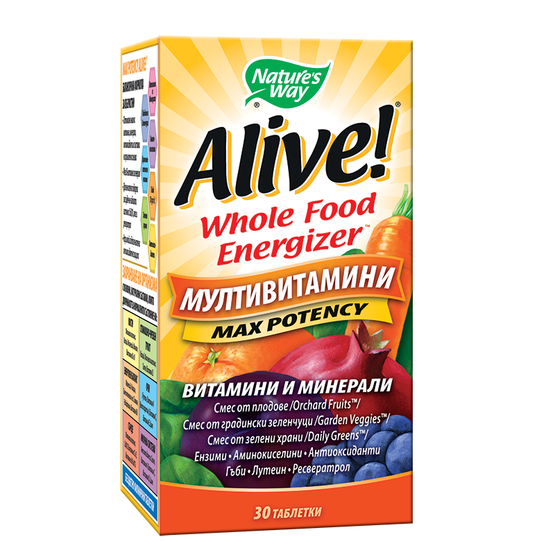Мултивитамини максимум сила Алайв - Alive! Max Potency Whole Food Energizer, 30 таблетки