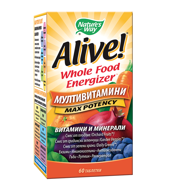 Мултивитамини максимум сила Алайв - Alive! Max Potency Whole Food Energizer, 60 таблетки