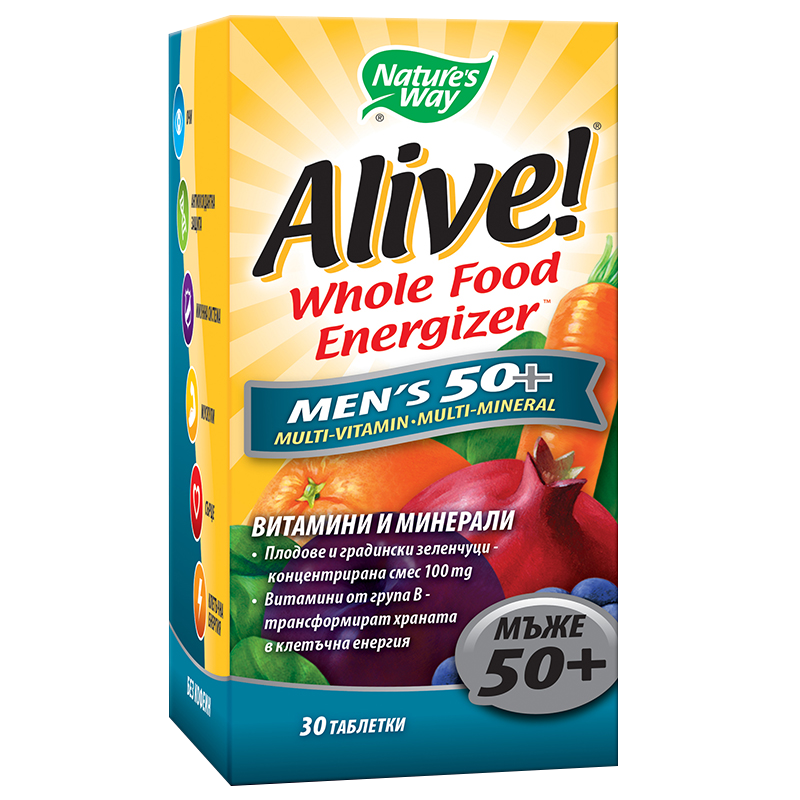 Мултивитамини за мъже 50+ Алайв - Alive! Whole Food Energizer Men’s 50+, 30 таблетки