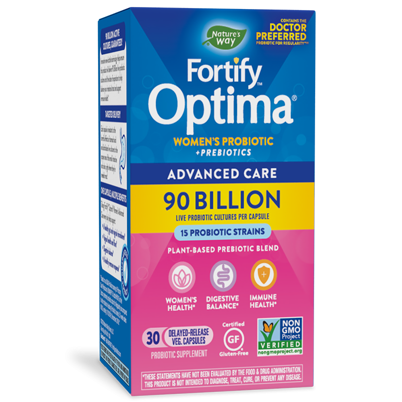 Пробиотик + пребиотици за жени – специална грижа - Fortify Optima Women’s Probiotic, 90 млрд. активни пробиотици, 30 капсули