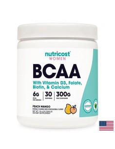 Верижно-разклонени аминокиселини BCAA + витамин D3, Фолиева киселина , биотин, калций (за жени), 300 g прах с вкус на манго - Спортни добавки