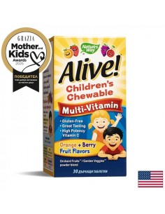 Мултивитамини за деца Алайв - Alive! Children's Chewable Multi-Vitamin, 30 дъвчащи таблетки - Имунитет