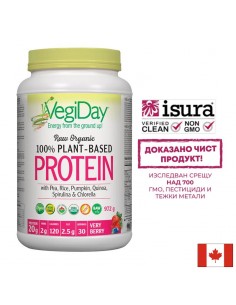 Растителен протеин VegiDay от 100% органичен грах, ориз и семена, 936 g, 30 дози, с вкус на горски плодове