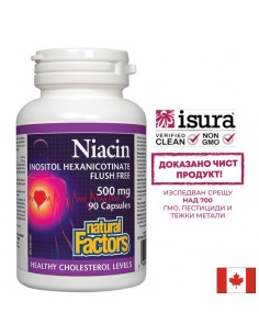 Ниацин 500 mg + Инозитол 120 mg (инозитол хексаникотинат, без зачервяване) – Нервна система и метаболизъм, 90 капсули