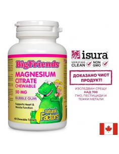 Магнезий (цитрат) за деца Big Friends, 50 mg х 60 дъвчащи таблетки с вкус на дъвка