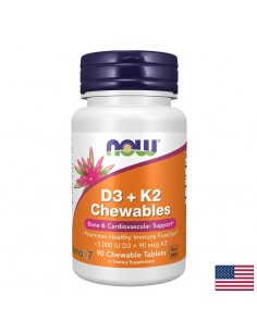 Витамин D3 5000 IU + K2 90 µg – Здрави кости и правилно усвояване на калций, 90 дъвчащи таблетки