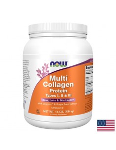 Мулти колаген (тип I, II, III) + Витамин C 100 mg + Гроздови семки – За здрави стави, кожа и коса, 35 дневни дози, 454 g прах