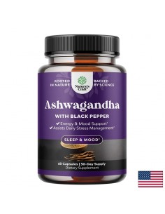 Ашваганда 650 mg + Черен пипер 5 mg – При стрес, тревожност и проблеми със съня, 60 капсули - Ашваганда