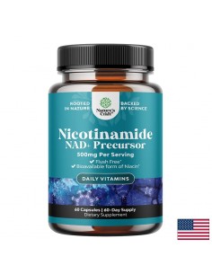 Никотинамид (NAD+ прекурсор) – Клетъчна енергия и фокус, 500 mg, 60 капсули