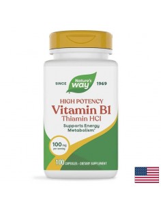 Витамин В-1 (Тиамин) - Неврологично здраве, мозъчна функция, клетъчна енергия, 100 mg x 100 капсули - Нервна система