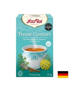 Yogi Tea Throat Comfort – аюрведичен чай за гърло със сладък корен, копър и мащерка, БИО, 17 филтърни пакетчета - Възпалено гърло
