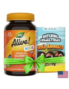 Премиум мултивитамини за деца Алайв - Alive! Kids Premium Multivitamin Gummy, 90 желирани таблетки + подарък играчка