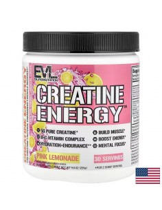 Creatine Energy – Креатин монохидрат 5000 mg с витамини C, B6 и B12 - Физическа издръжливост, с вкус на розова лимонада, 255 g