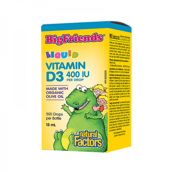 Витамин D3 Big Friends за деца 400 IU, 500 дози (течен) Natural Factors - 1