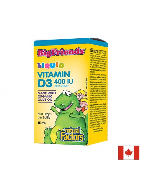 Витамин D3 Big Friends за деца 400 IU, 500 дози (течен) Natural Factors - 1