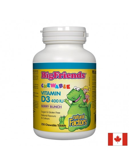 Витамин D3 Big Friends за деца 400 IU х 250 дъвчащи таблетки Natural Factors
