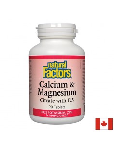 Калций, магнезий цитрат, витамин D3 + калий и цинк 526 mg Natural Factors - Калций
