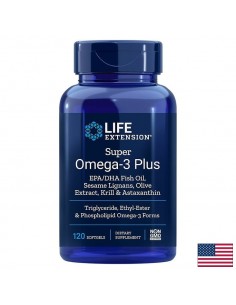 Super Omega-3 Plus / Омега-3 от рибено масло, Крил, Астаксантин, Лигнан от сусам и Маслина х 120 софтгел капсули - Грижа за очи и зрение