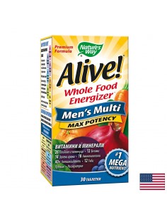 Мултивитамини за мъже максимум сила Алайв - Alive! Men's Multi Max Potency Whole Food Energizer, 30 таблетки - Мултивитамини