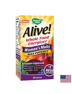 Мултивитамини за жени максимум сила Алайв - Alive! Women's Multi Max Potency Whole Food Energizer, 30 таблетки - Мултивитамини