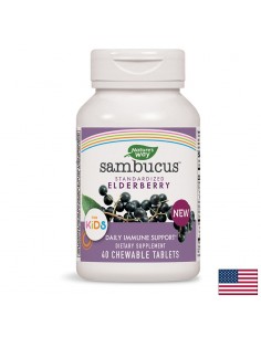 Самбукус за деца с черен бъз, цинк, витамини А, С & В6 - Sambucus for Kids Chewable, 40 дъвчащи таблетки - Цинк