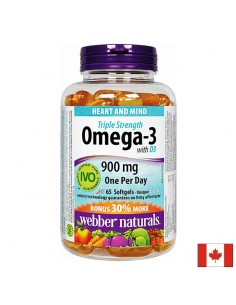 Omega-3 Triple Strength + Vitamin D3 - Омега-3 (тройна концентрация) + Витамин D3 1000 IU, 65 софтгел капсули - Грижа за очи и зрение